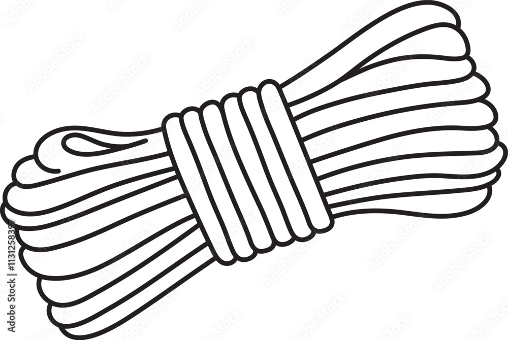 Obraz premium skein of rope, adult sex toy, accessories for bdsm sex games, linear black and white icons, doodle and sketch style, hand drawing