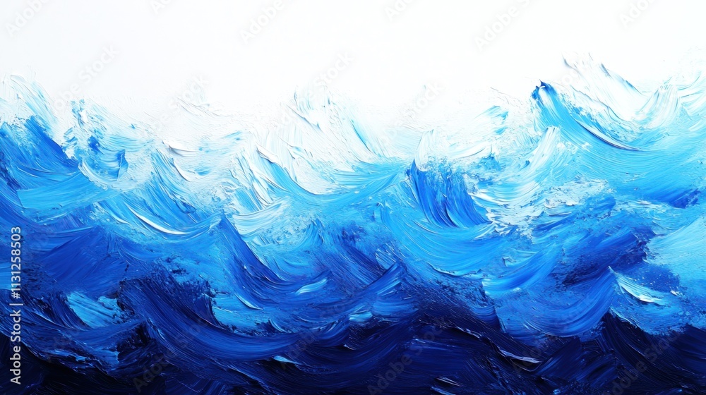 Fototapeta premium Abstract painting of ocean waves with vibrant blue and white colors.