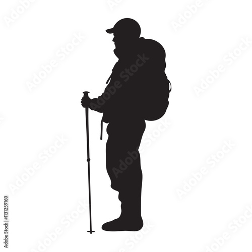 Man Trekking Holding Stick Silhouette Vector Illustration photo