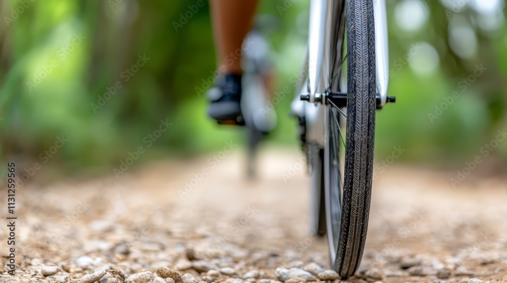 Naklejka premium A close up of a person riding a bike on a dirt road
