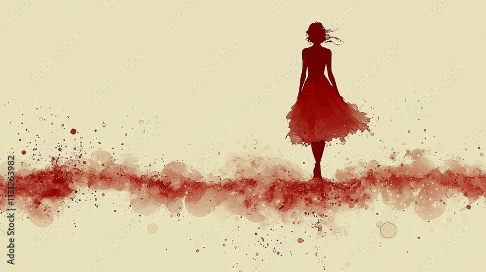 Fototapeta premium A woman in a red dress standing in the middle of a field