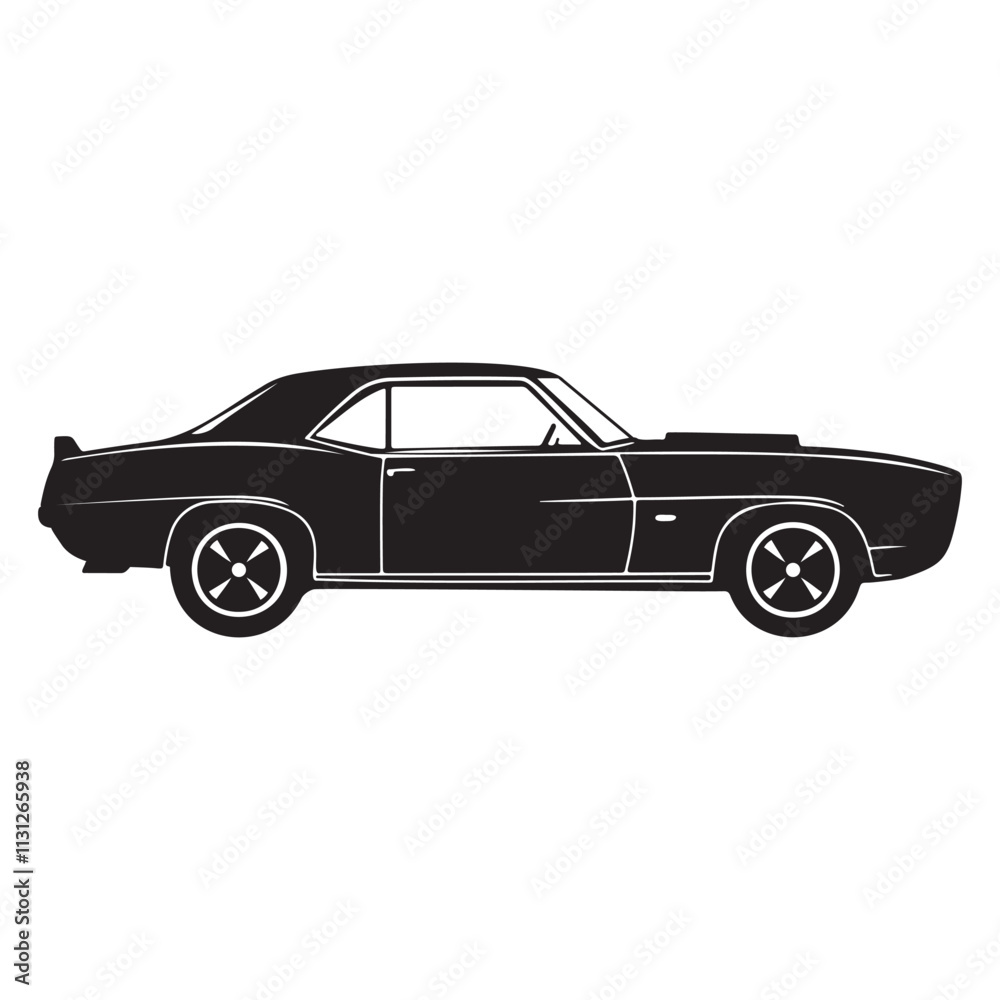 Fototapeta premium Retro Muscle Car Silhouette Vector Illustration, Side View