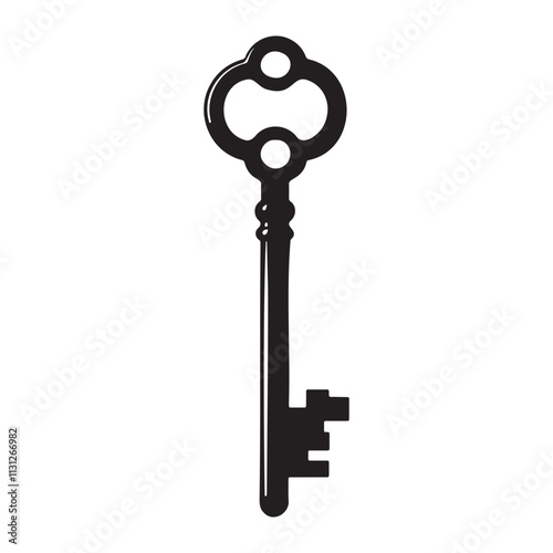 Old Door Key Silhouette Vector Illustration