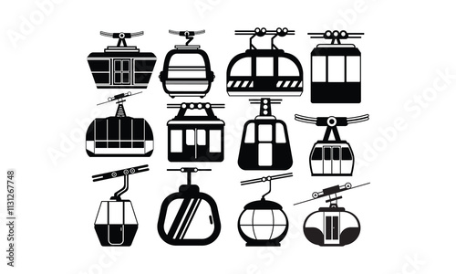 Cable cars Vector bundle, Clipart, Silhouette, Vector, icons, illustration, design