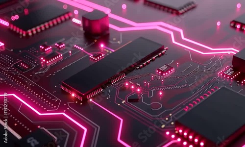 Wallpaper Mural Abstract Circuit Board with Pink Neon Glow: High-Tech Digital Technology Background Torontodigital.ca