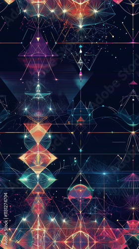 Stylized magical shape configurations with geometric principles, repetitive pattern photo