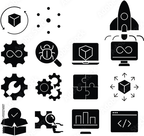 Development and operations concept editable stroke. Operations Management Line Icons. Performance Management vector and icons. Pixel perfect with transparent background.