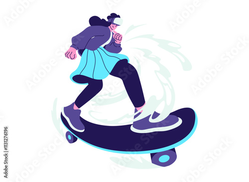 Illustration of an Skateboard Metaverse Virtual Reality