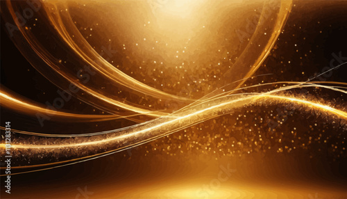 Golden light trails with sparkling amber glitter background