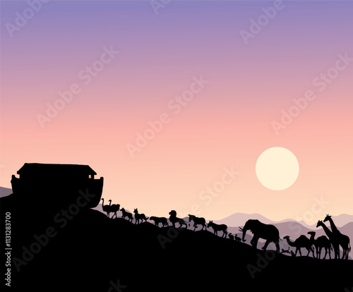 Biblical Noah's Ark. Vector drawing