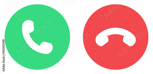 Set of green and red phone call icon button. Accept and decline, answering and rejecting phone call icon button. Mobile phone incoming call sign symbol. Vector illustration.