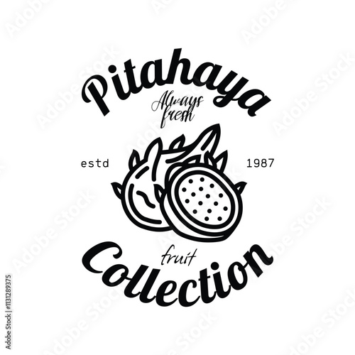 Emblem collection of fruits. Pitahaya. Original vector illustration in vintage style. T-shirt design.