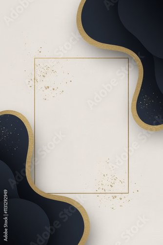 Stylish abstract art with gold curves and dark contrasts. Minimalist elegant decorative empty frame template perfect for expensive high end demure concept.