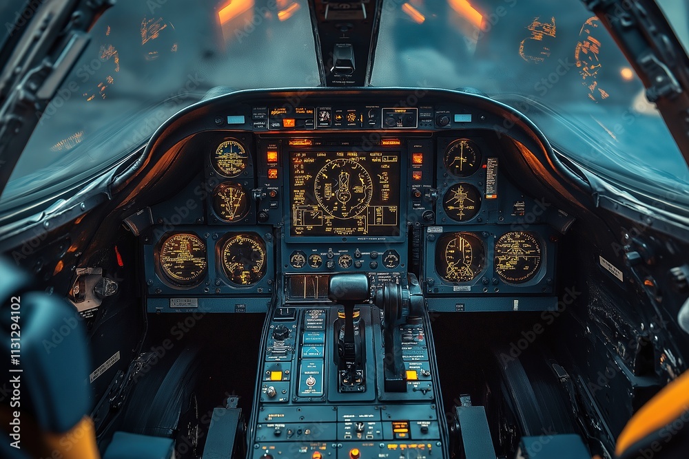 Close-up of a fighter jet cockpit control panel showcasing advanced instrumentation and display technology