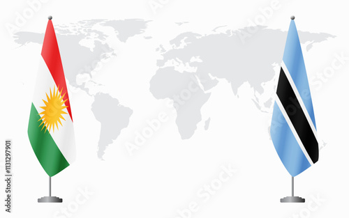 Kurdistan and Botswana flags for official meeting against background of world map.