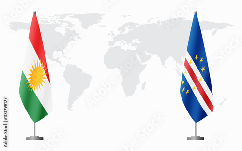 Kurdistan and Cape Verde flags for official meeting against background of world map.