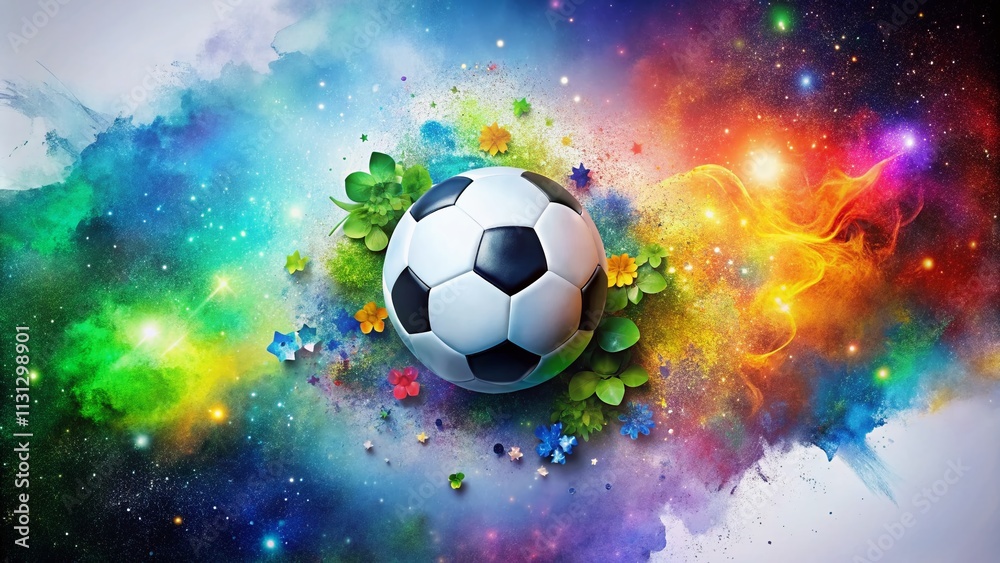 Naklejka premium Celebrate St. Patrick's Day with a unique abstract soccer ball design featuring clovers and the Milky Way, perfect for posters, banners, and invitations.