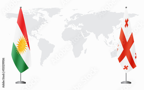 Kurdistan and Georgia flags for official meeting against background of world map.
