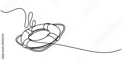 Life Ring, Buoy Continuous Line Drawing with Editable Stroke and Color Elements, Single continuous line drawing lifebuoys, rescue belts, inflatable rubber ring with rope for help and safety of life. 