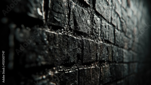 Textured black brick wall background for digital design and creative projects showcasing depth and detail in urban aesthetics. photo