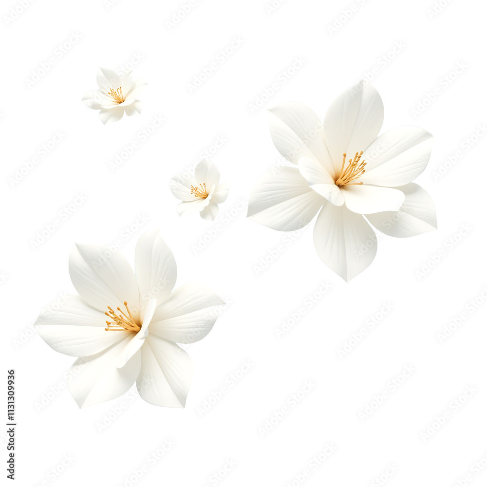 Obraz premium Floating White Flowers Isolated on Transparent PNG Cutout