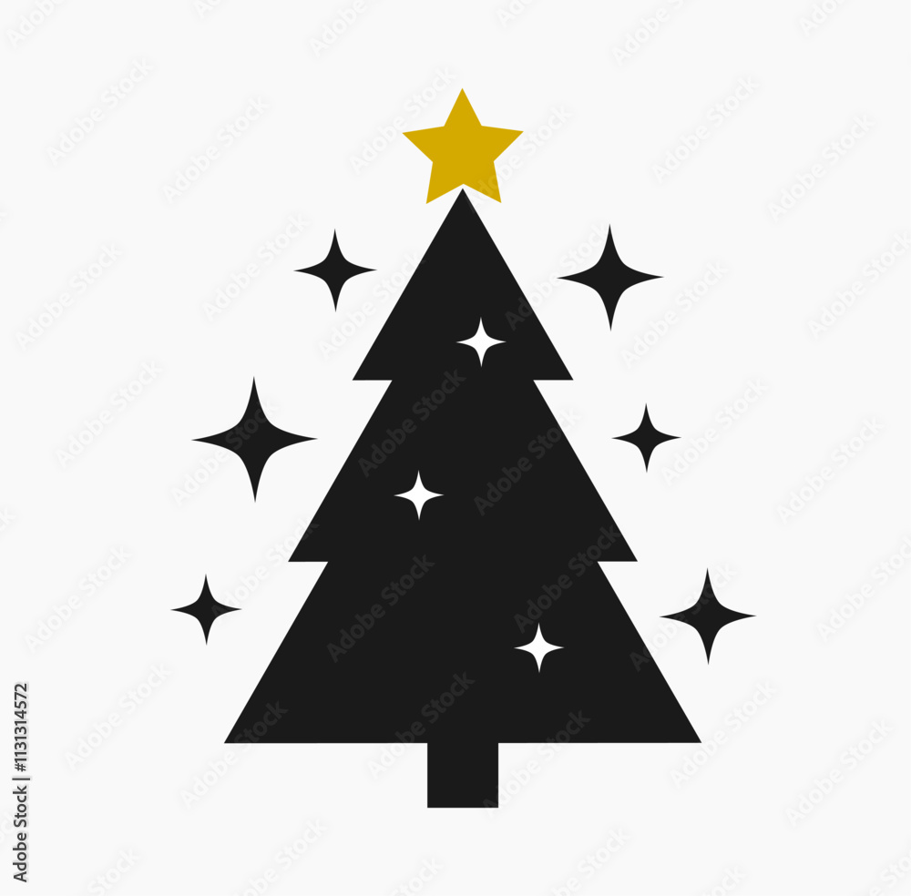 Fototapeta premium Christmas tree icon with stars. Vector illustration.