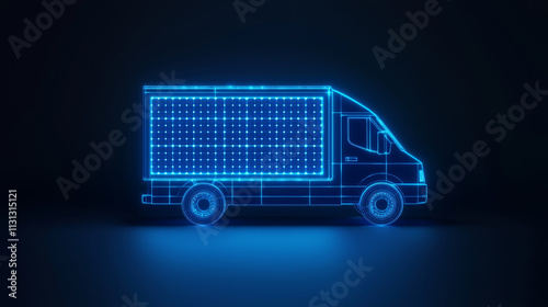 glowing representation of solar powered electric vehicle truck, showcasing its innovative design and technology photo