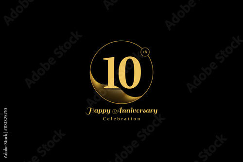 10th Golden Anniversary logo vector. Ideal for company Anniversary, Industry Events, jubilee, Birthday celebrations, wedding.