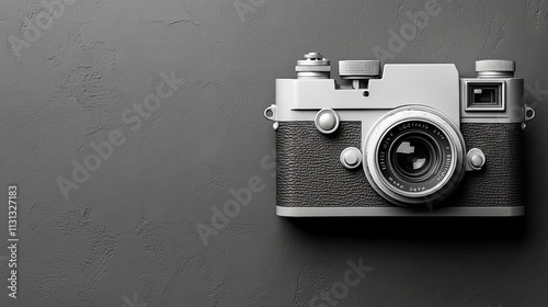 vintage camera on textured gray background