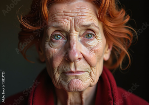creates realistic portraits senior women wizened faces striking red