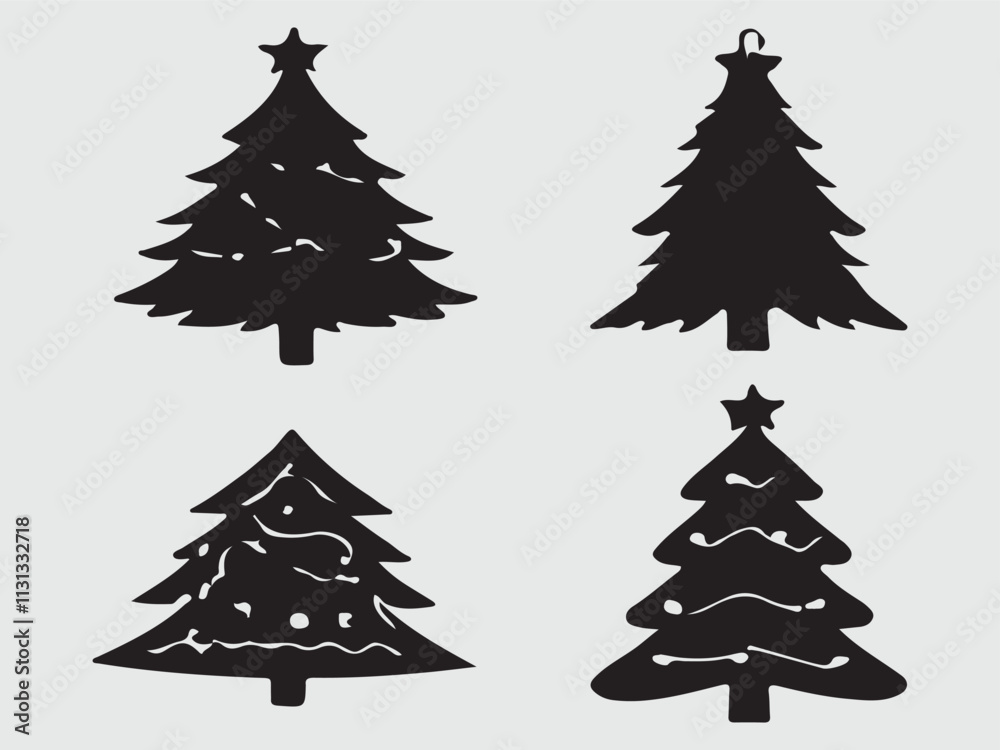 Obraz premium ChristmasTree silhouette vector style with white background Art & Illustration