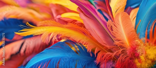 Vibrant and colorful feathers in a stunning arrangement perfect for carnival themes and festive celebrations capturing beauty and creativity photo