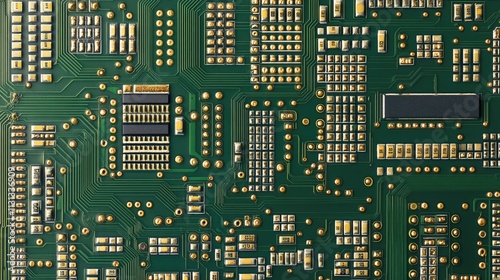 Detailed close-up of a circuit board showcasing intricate components and chips highlighting advanced technology in electronics industry photo