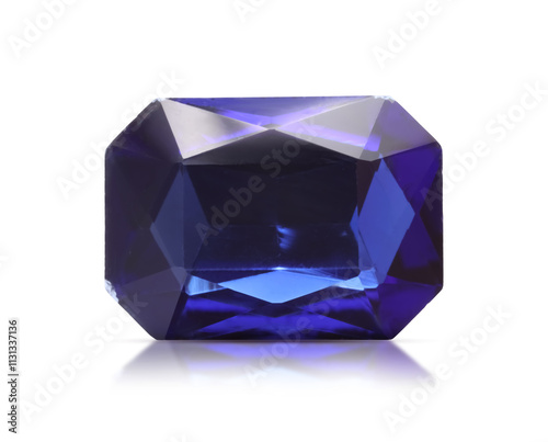 One blue shiny gemstone isolated on white