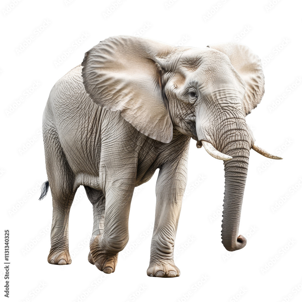 Fototapeta premium An elephant strides gracefully against a transparent backdrop, highlighting its majesty and gentle nature, of elephant isolated on transparent background