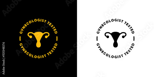 Gynecologist tested - vector sticker, gold and black for female health products.