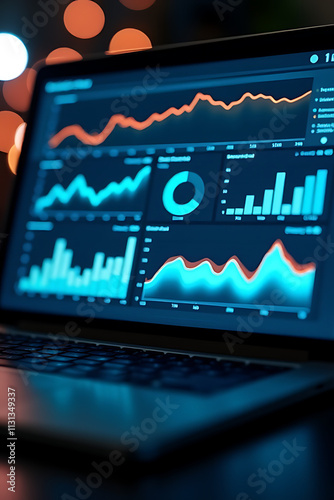 A blur of statistical charts is displayed on the laptop screen at a rapid pace suddenly changing the view._00004_