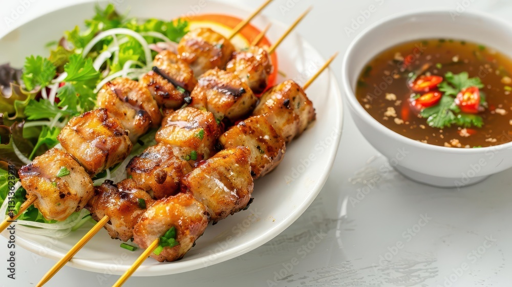 Fototapeta premium Delectable Brochette Delights. Savory and mouth-watering cuisine concept