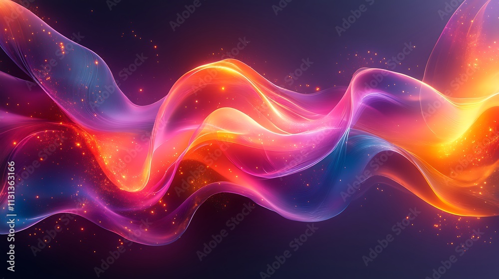 Fototapeta premium Beautiful Scene Capturing Flowing Waves With Vibrant Glowing Lights And Gradient background