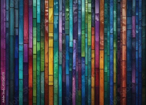 Abstract mosaic tile background with rainbow spectrum colors and vertical stripes, plastic, vertically striped, texture