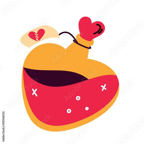 A love potion in a heart-shaped bottle.