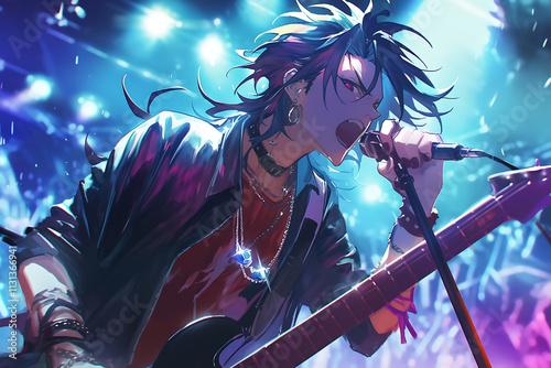 A passionate musician performs on stage, captivating the audience with energy and emotion.