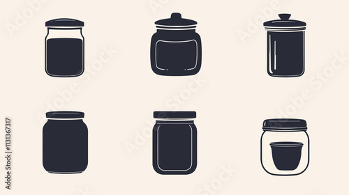 Flat Black Jar Icons Vector Illustrations Set photo