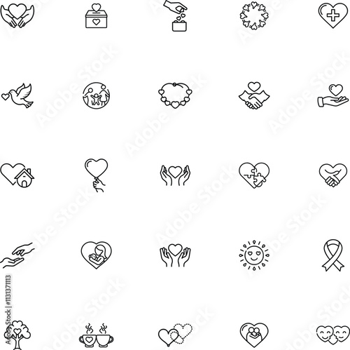 Charity Icons Donation, Love, Care, Giving, Kindness, Peace, Support, Help, Global, Hearts
