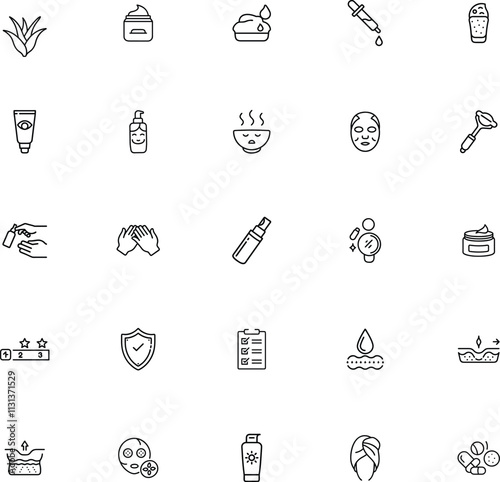 Skincare Routine Icons Cream, Mask, Aloe, Serum, Facial