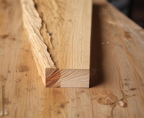 Deep woodworking rabbet joint in a wooden plank , woodwork, timber