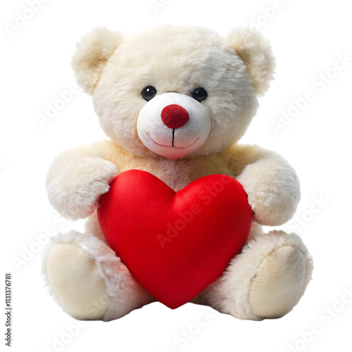 white teddy bear with big red heart on transparent background