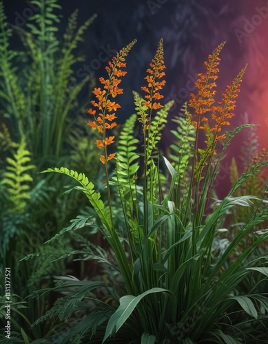 Foliage of Albuca spiralis against a colorful background , succulent leaves, nature photo