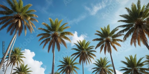 Wallpaper Mural Palm trees with trunks and fronds against a clear blue sky with just a few wispy clouds, palm grove, blue sky, peaceful atmosphere Torontodigital.ca