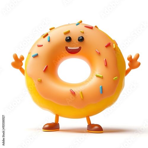 3D cartoon character donut isolated on white background.